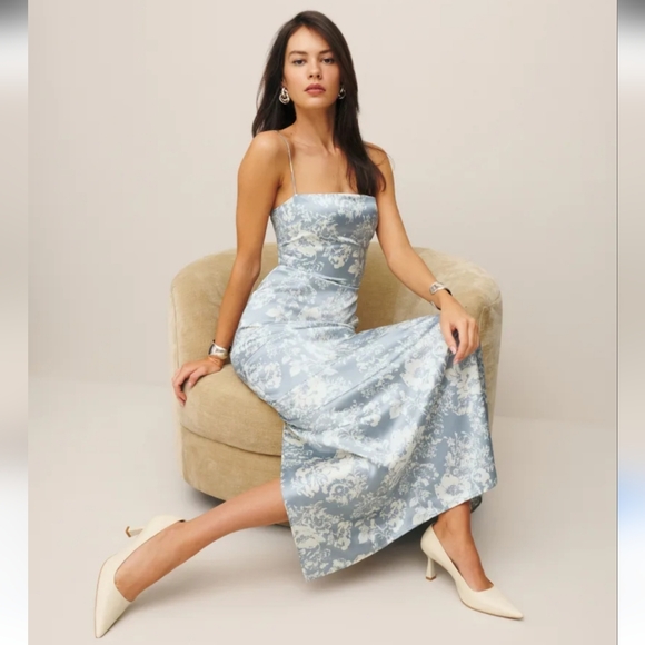 Reformation Dresses & Skirts - Reformation Frankie Silk Blue Floral Maxi Dress Size 10 NWOT